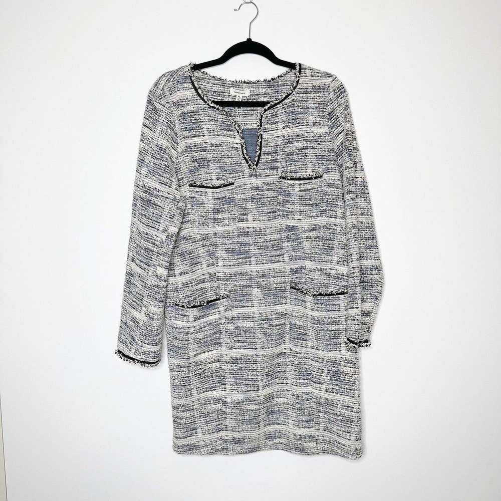 NWT Max Studio Long Sleeve Tweed Shift Dress Women's Blue White Size X Large